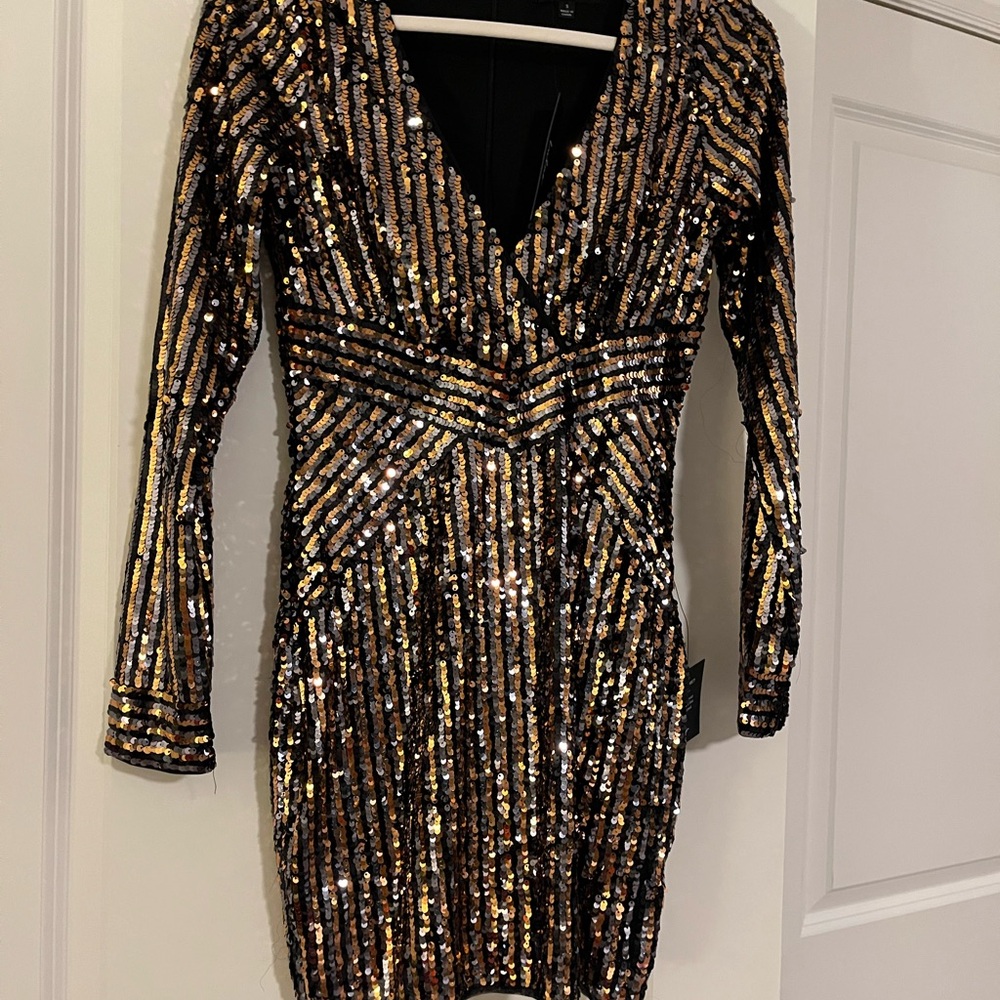Lulu's Black / Gold/silver  Sequin Long Sleeve Dress